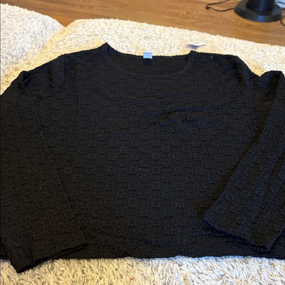 Old Navy Popcorn‎ Textured Top Women XXL Black Excellent Long Sleeve Crew Neck